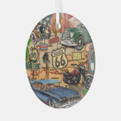 Route 66, nostalgisch poster. Glas Ornament (Voorkant links)