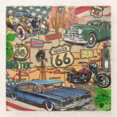  Route 66, nostalgisch poster. Glazen Onderzetter (Voorkant)