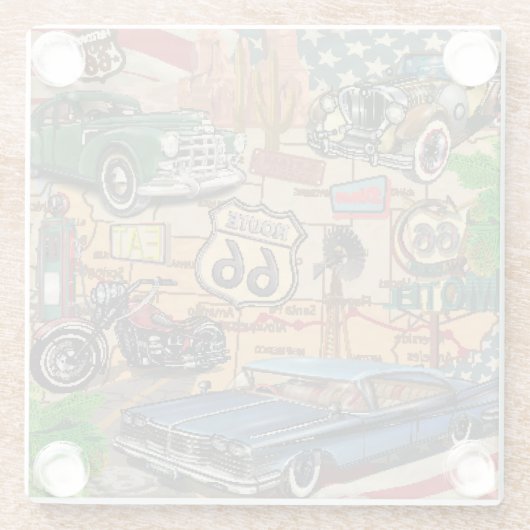  Route 66, nostalgisch poster. Glazen Onderzetter (Achterkant)
