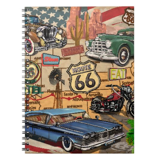 Route 66, nostalgisch poster. Notitieboek (Voorkant)