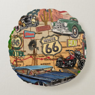 Route 66, nostalgisch poster. Rond Kussen