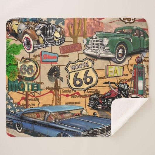  Route 66, nostalgisch poster. Sherpa Deken (Voorkant (horizontaal))