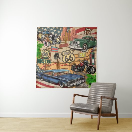  Route 66, nostalgisch poster. Wandkleed (In situ)
