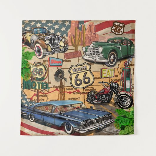  Route 66, nostalgisch poster. Wandkleed (Voorkant)