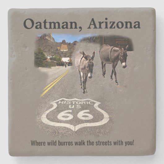 Route 66 Oatman Arizona Burros on the Street Stenen Onderzetter (Voorkant)
