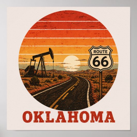 Route 66 Oklahoma olieveld Sunset Highway Poster (Voorkant)