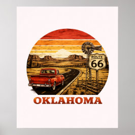 Route 66 Oklahoma Retro Streep Zonsondergang Pick- Poster