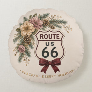Route 66 Omkeerbare Buffalo Plaid Vakantie Kunst Rond Kussen