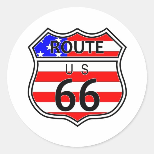 Route 66 Ondertekening van de weg met vlag Ronde Sticker (Voorkant)