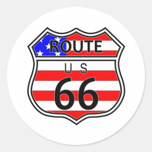 Route 66 Ondertekening van de weg met vlag Ronde Sticker