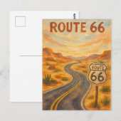 Route 66  Open Road Retro Desert Briefkaart (Voorkant / Achterkant)