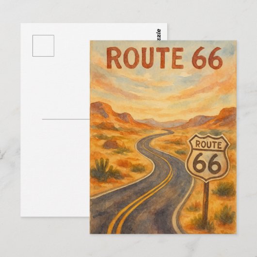Route 66  Open Road Retro Desert Briefkaart (Voorkant / Achterkant)