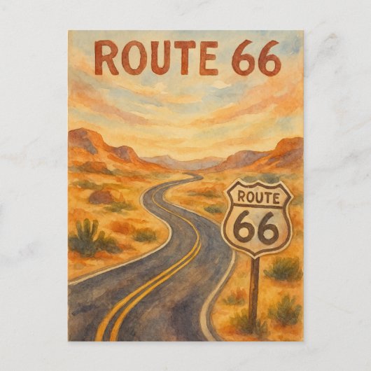 Route 66  Open Road Retro Desert Briefkaart (Voorkant)