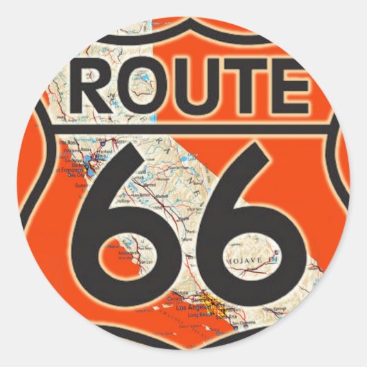 Route 66 Oranje Californië Ronde Sticker (Voorkant)