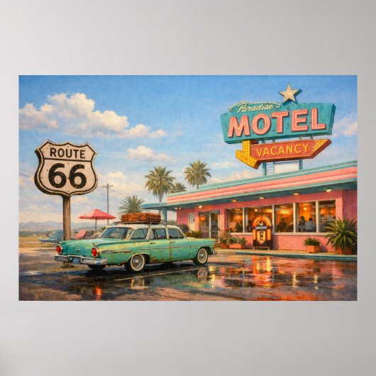 Route 66 Paradise Motel Wegrestaurant Gloed Poster (Voorkant)