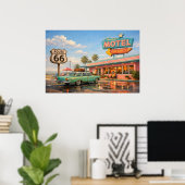 Route 66 Paradise Motel Wegrestaurant Gloed Poster (Thuiskantoor)