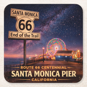 Route 66 Pier Drinken Kustsouvenir Kartonnen Onderzetters