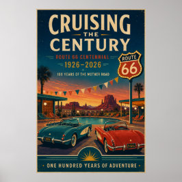 Route 66 Poolside Centennial Cruise Muur Kunst Poster