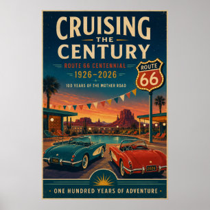 Route 66 Poolside Centennial Cruise Muur Kunst Poster