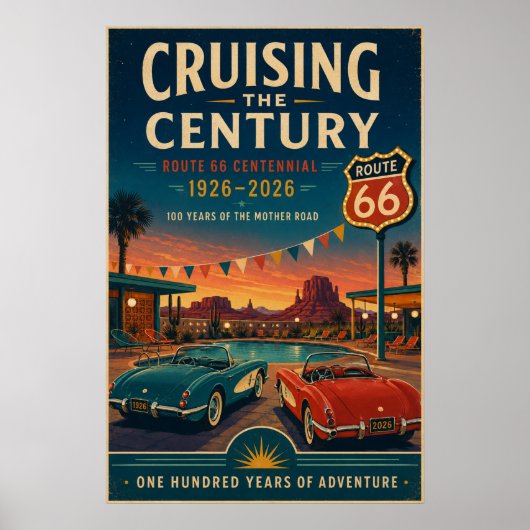 Route 66 Poolside Centennial Cruise Muur Kunst Poster (Voorkant)