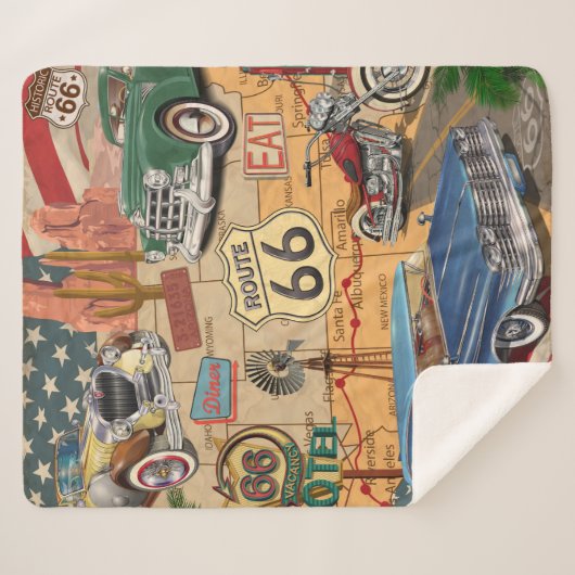  Route 66 poster. Sherpa Deken (Voorkant (horizontaal))