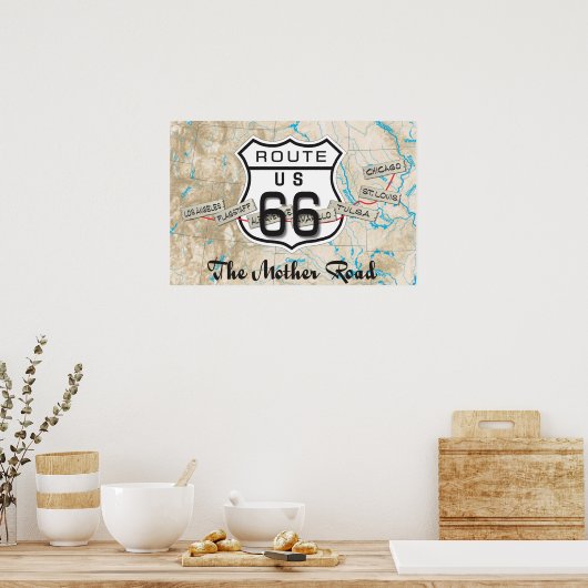 Route 66 Poster van de Kaart (Keuken)