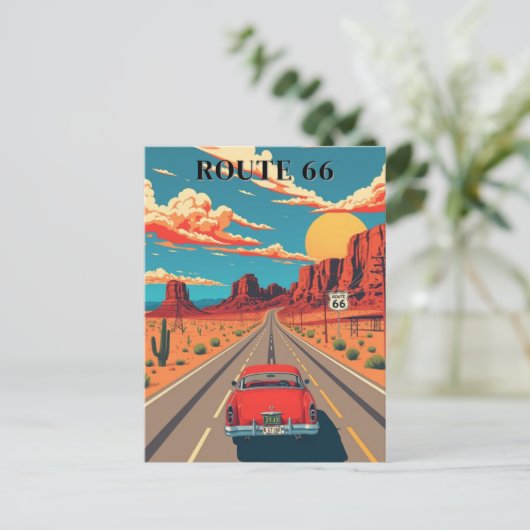 Route 66 Red Car Desert Drive Briefkaart (Staand voorkant)