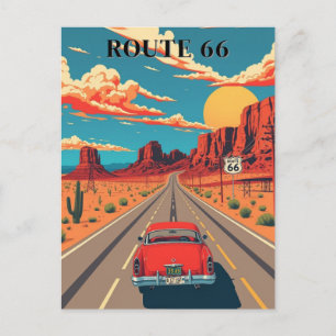 Route 66 Red Car Desert Drive  Briefkaart