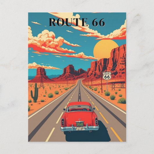 Route 66 Red Car Desert Drive  Briefkaart (Voorkant)