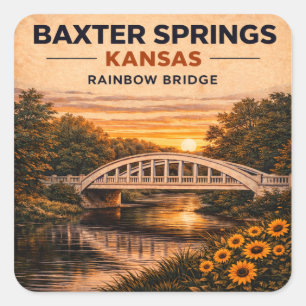 Route 66 Regenboogbrug Baxter Springs Landmark Vierkante Sticker