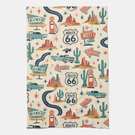 Route 66 Retro Keuken Stijl Theedoek (Verticaal)