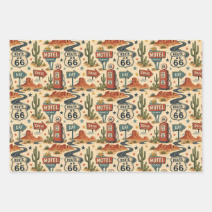 Route 66 Retro Motel Vakantie Reis Americana Inpakpapier Vel
