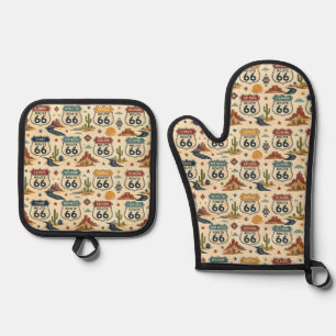 route 66 Retro Ovenwant Keuken Decoratie & Pannenlap Set