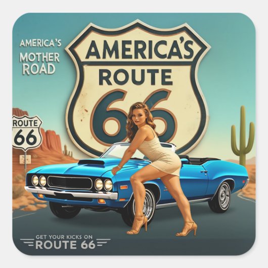 Route 66 Retro Vierkante Sticker (Voorkant)