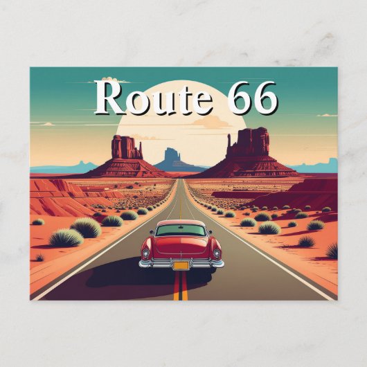 Route 66 Retro Vintage Car Desert Travel Briefkaart (Voorkant)