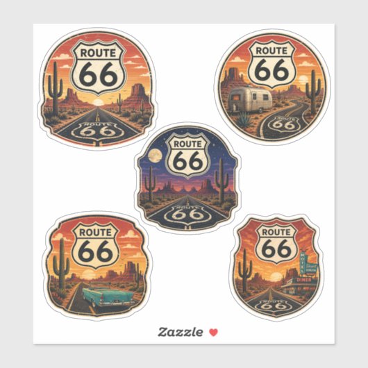 Route 66 Retro Woestijn Embleem Mother Road Sticker (Vel)