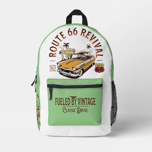 ROUTE 66 REVIVAL - AANGEDREVEN DOOR  - BEL AIR BEDRUKTE RUGZAK (Voorkant)