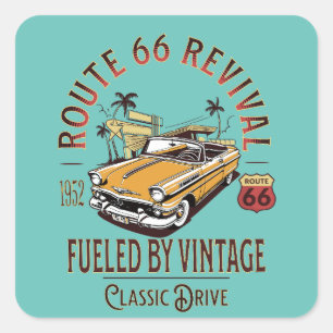 ROUTE 66 REVIVAL - AANGEDREVEN DOOR - BEL AIR VIERKANTE STICKER