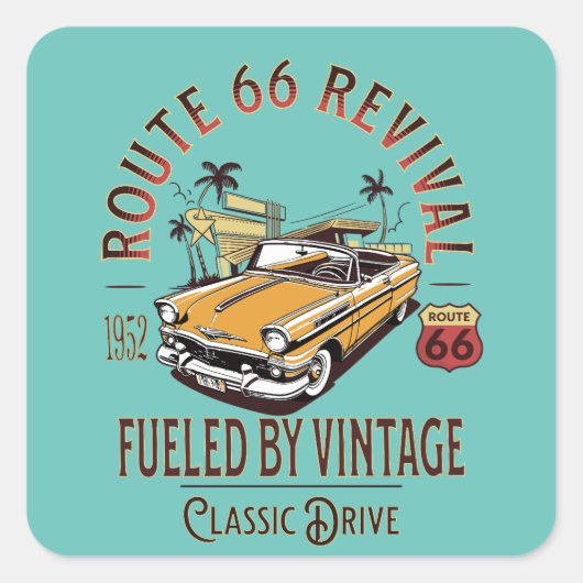 ROUTE 66 REVIVAL - AANGEDREVEN DOOR  - BEL AIR VIERKANTE STICKER (Voorkant)