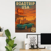 Route 66 Road Trip - Retro Amerikaanse Reizen Poster (Thuiskantoor)