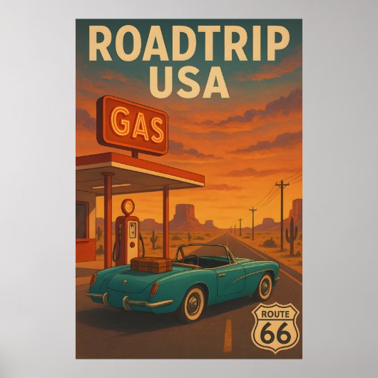 Route 66 Road Trip - Retro Amerikaanse Reizen Poster (Voorkant)