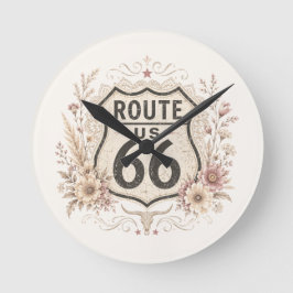 Route 66 Roze Bloemige Vintage Amerikaanse Charme Ronde Klok