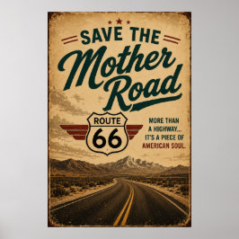 route 66 Save Mother Road Vintage Highway Kunst Poster