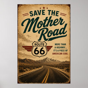 route 66 Save Mother Road Vintage Highway Kunst Poster