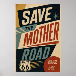 route 66 Save Mother Road Vintage Muurdecoratie Poster