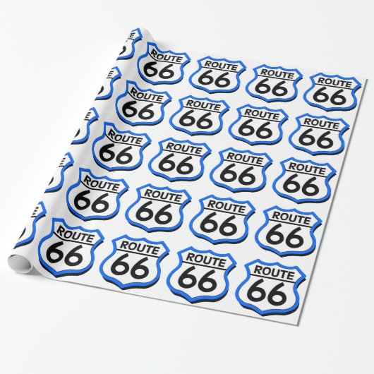 Route 66 Schild met Blauw & Schaduw Cadeaupapier (Uitgerold)