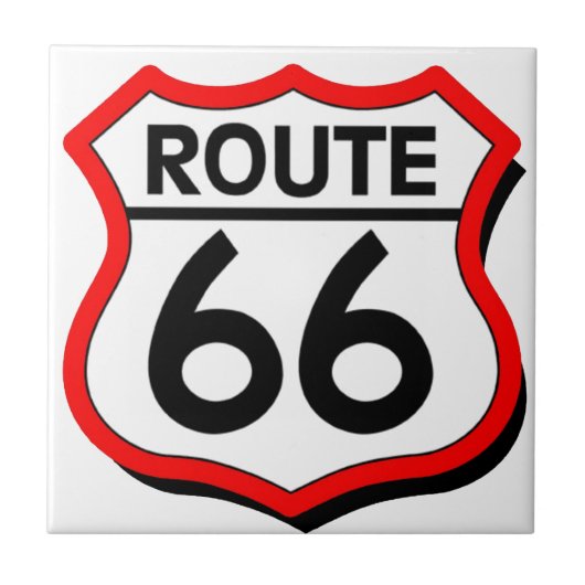 Route 66 Schild met rood & Schaduw Tegeltje (Voorkant)