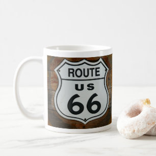 Route 66 Schild, op het Bouwen van Houten Zijdende Koffiemok