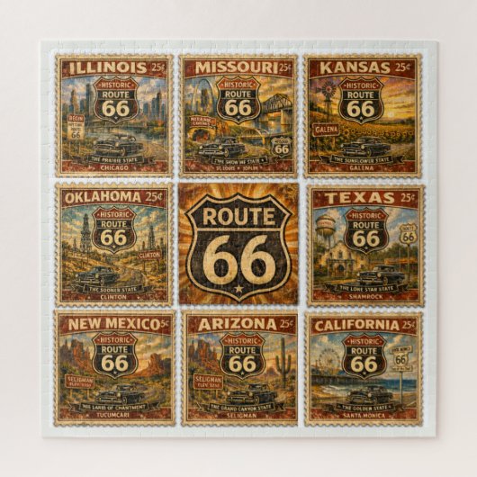 Route 66 spelavond staatstempel mozaïek legpuzzel (Verticaal)