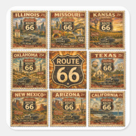 Route 66 Staat Stempel Briefpapier Kunst Vierkante Sticker